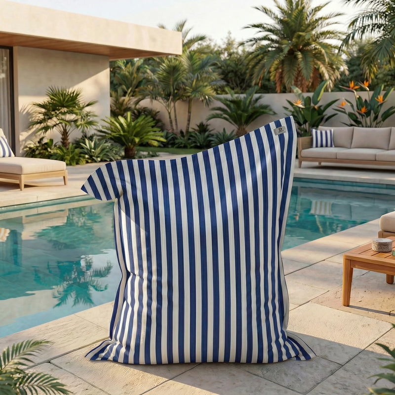 Bezug für Riesensitzsack XXL 180x140 Streifen Marineblau - Abnehmbar & UV-beständig (Innen / Außen)
