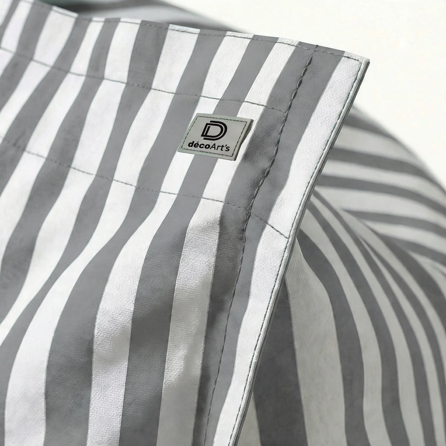 Housse pour Pouf Géant XXL 180x140 Rayure Gris Clair, garnissage en billes de polystyrène