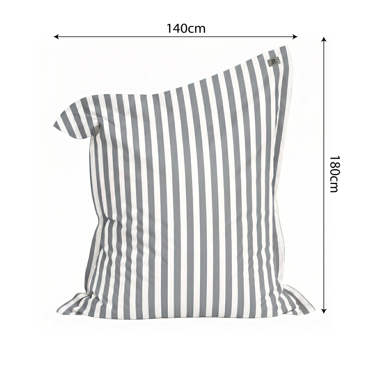 Bezug für Riesensitzsack XXL 180x140 Streifen Hellgrau - Abnehmbar & UV-beständig (Innen / Außen) – Maßzeichnung