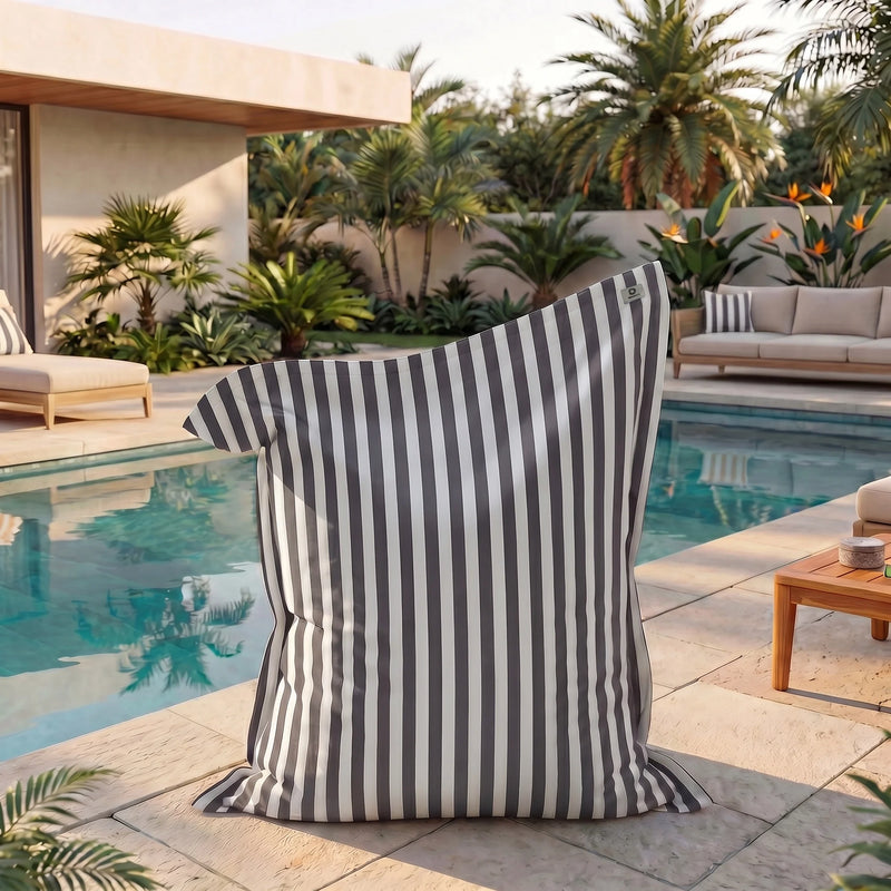 Giant XXL Beanbag 180x140 Stripe Dark Grey - Removable Cover & UV-Resistant (Indoor / Outdoor)