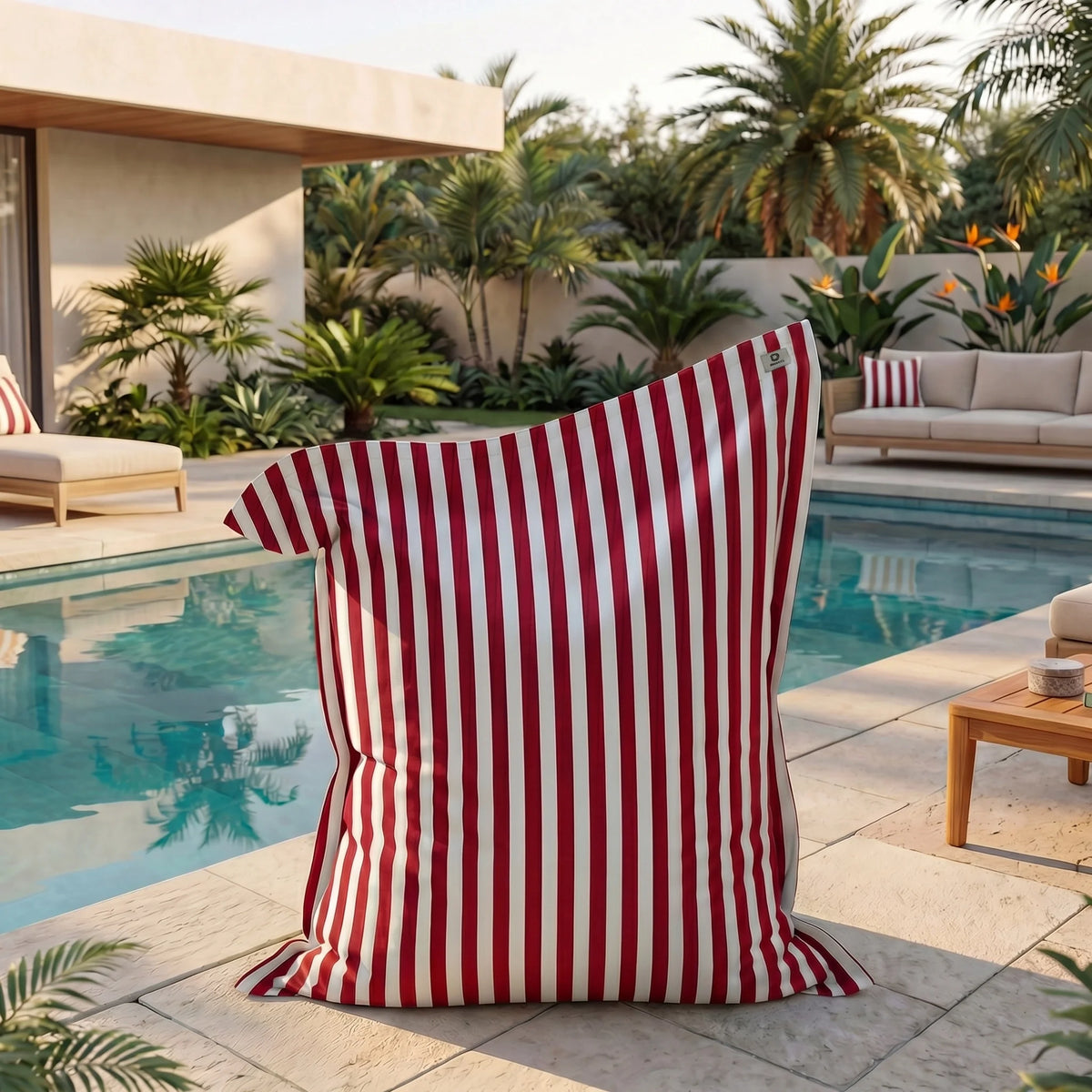 Cover for Giant XXL Beanbag 180x140 Stripe Red – Removable & UV-Resistant (Indoor / Outdoor)