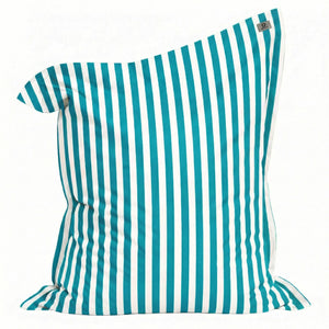 Pouf Géant XXL 180x140 Rayure Turquoise - Déhoussable & Anti-UV (Intérieur / Extérieur)