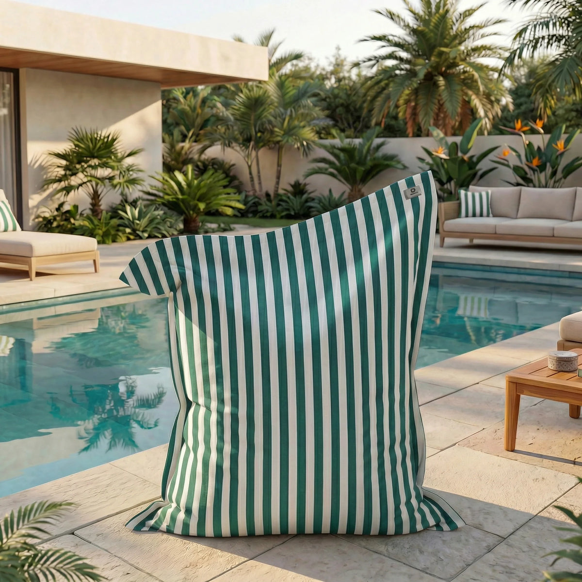 Bezug für Riesensitzsack XXL 180x140 Streifen Grün – Abnehmbar & UV-beständig (Innen / Außen)