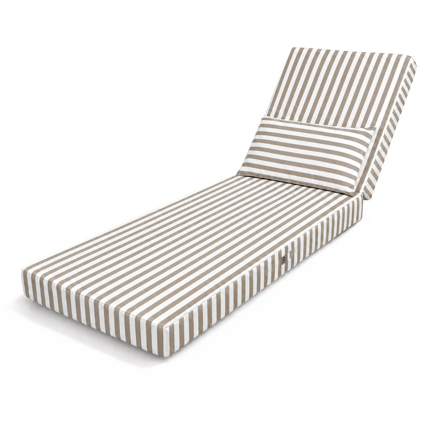 Premium Lounger Cushion 190x60 Beige Stripe - Thick 10cm & Headrest (Removable Cover)