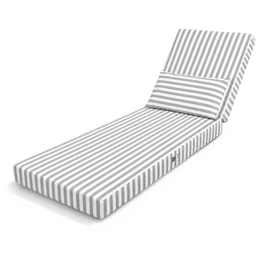 Colchão Premium para Espreguiçadeira 190x60 Risca Cinzento Claro - Espesso 10cm & Apoio de Cabeça (Capa Amovível)