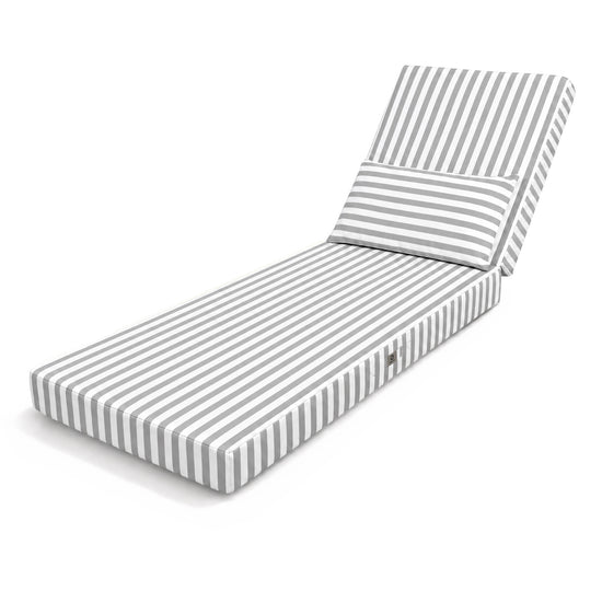 Matelas Transat Premium 190x60 Rayure Gris Clair - Épais 10cm & Têtière (Déhoussable)