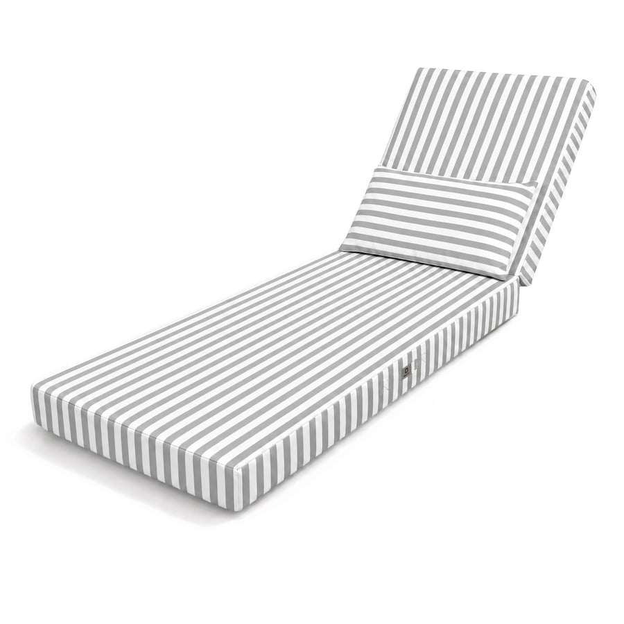 Premium ligstoeloplegkussen 190x60 Lichtgrijze strepen - Dik 10cm & Hoofdsteun (Afneembaar)