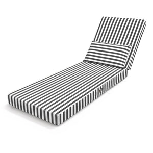 Premium ligstoeloplegkussen 190x60 Donkergrijze strepen - Dik 10cm & Hoofdsteun (Afneembaar)