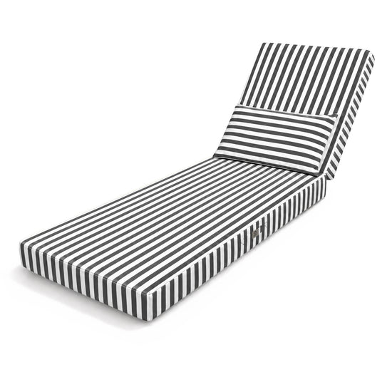 Matelas Transat Premium 190x60 Rayure Gris Foncé - Épais 10cm & Têtière (Déhoussable)