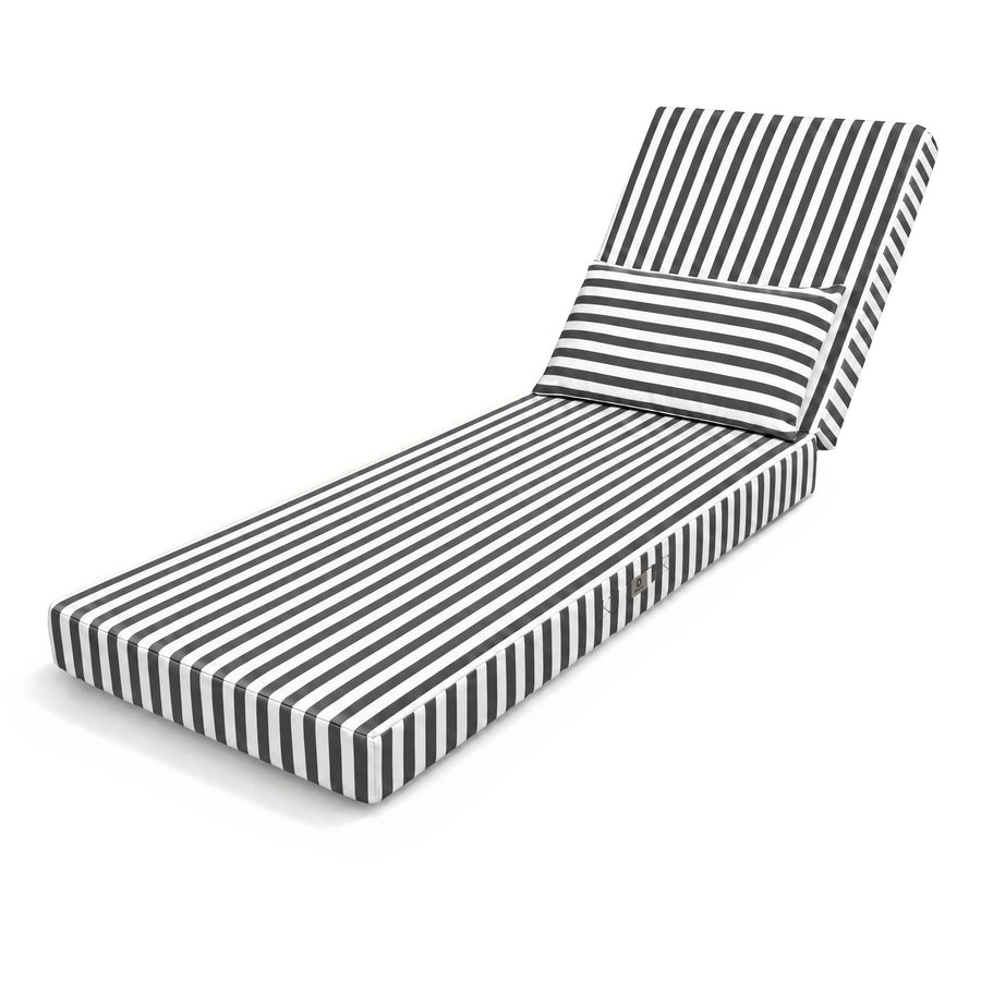 Premium ligstoeloplegkussen 190x60 Donkergrijze strepen - Dik 10cm & Hoofdsteun (Afneembaar)