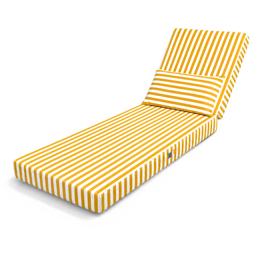 Premium Lounger Cushion 190x60 Yellow Stripe - Thick 10cm & Headrest (Removable Cover)