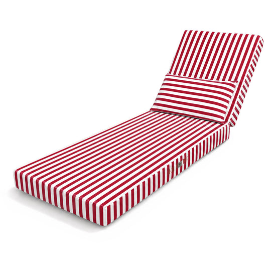 Matelas Transat Premium 190x60 Rayure Rouge - Épais 10cm & Têtière (Déhoussable)