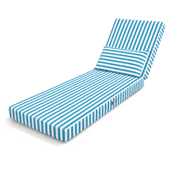 Premium-Liegenauflage 190x60 Türkise Streifen - Dick 10cm & Kopfstütze (Abnehmbar)
