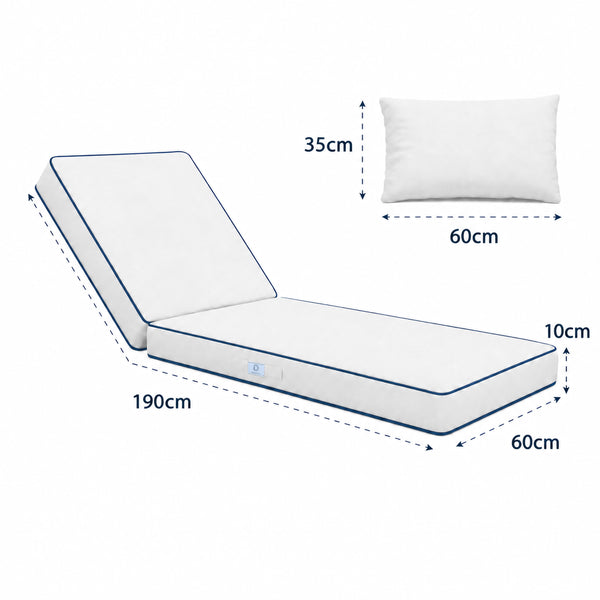 Matelas Transat Premium 190x60 Blanc - Épais 10cm & Têtière (Déhoussable)