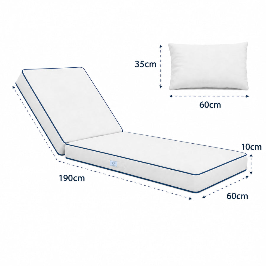 Colchão Premium Espreguiçadeira 190x60 Branco, enchimento de espuma de alta densidade