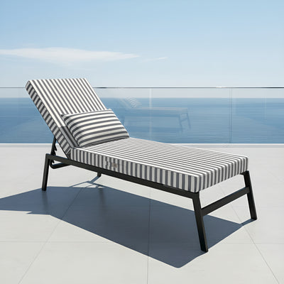 Matelas transat en bain de soleil gris foncé, 190x60 cm, épais 10 cm avec têtière déhoussable, pour détente confortable