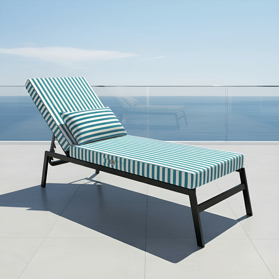 Matelas transat premium pour bains de soleil, 190x60 cm, rayures vertes, épais 10 cm avec têtière déhoussable, Deco-arts.fr