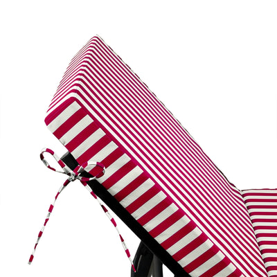 Matelas transat premium 190x60 cm rayé rouge pour bain de soleil, épais 10 cm avec têtière déhoussable, par Deco-arts.fr