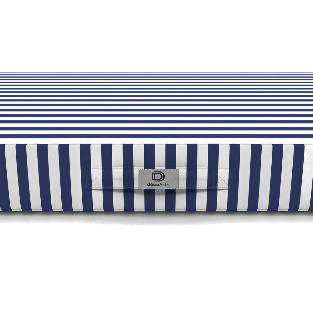 Tragegriff der Liegenauflage, marineblaue Streifen, mit dem Deco-Arts-Etikett