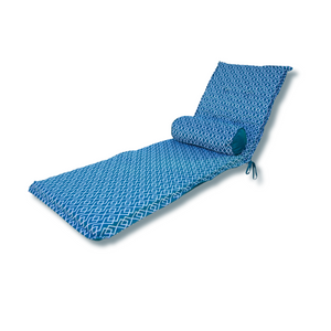 Matelas Transat 195x60 Motif Géométrique Vert + Traversin - Anti-UV & Déperlant