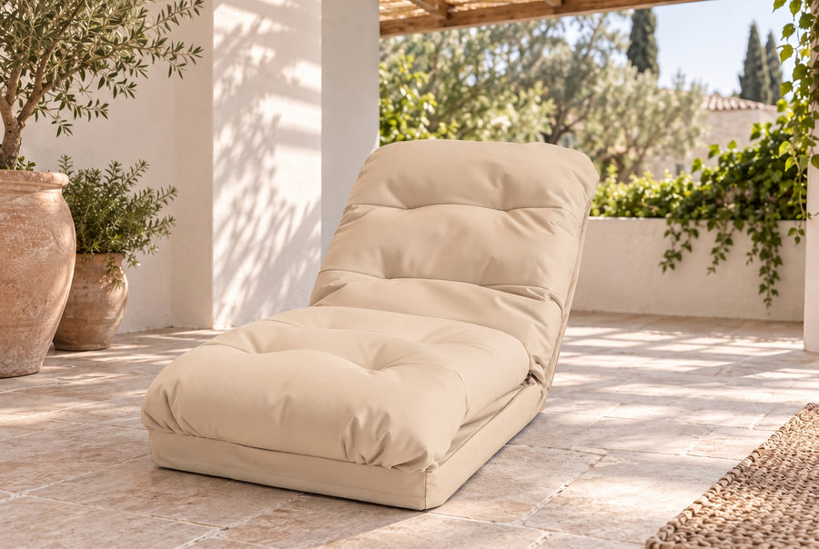 Poltrona de Chão Convertível Bege - 3 em 1 (Cama 210x60) & Encosto Regulável