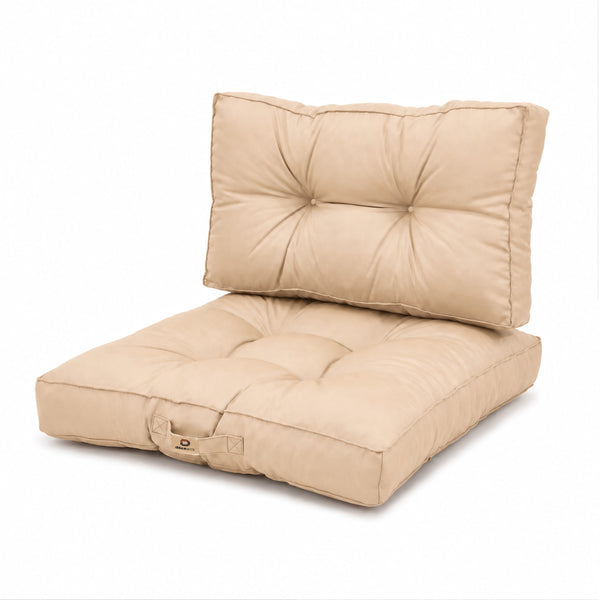 Conjunto de Almofadas Acolchoadas 50x50 Bege - Espesso 15cm & Macio (Assento + Encosto)