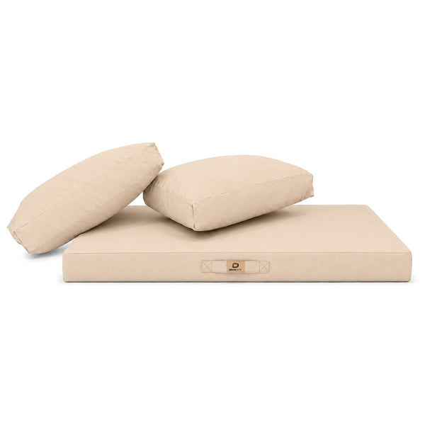 Ensemble Coussins Salon Jardin 120x60 Beige - Déhoussable & Anti-UV (1 Assise + 2 Dossiers)
