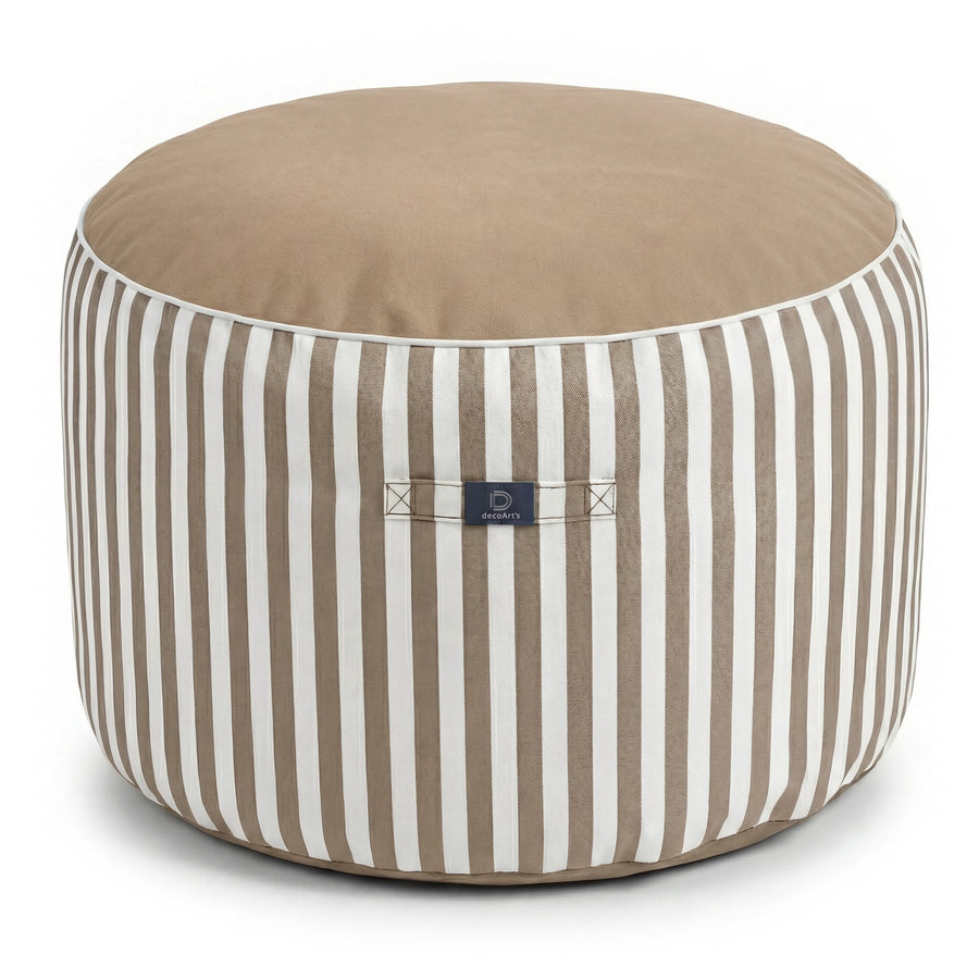 Pouf Rond Rayure Beige, pour l'intérieur et l'extérieur