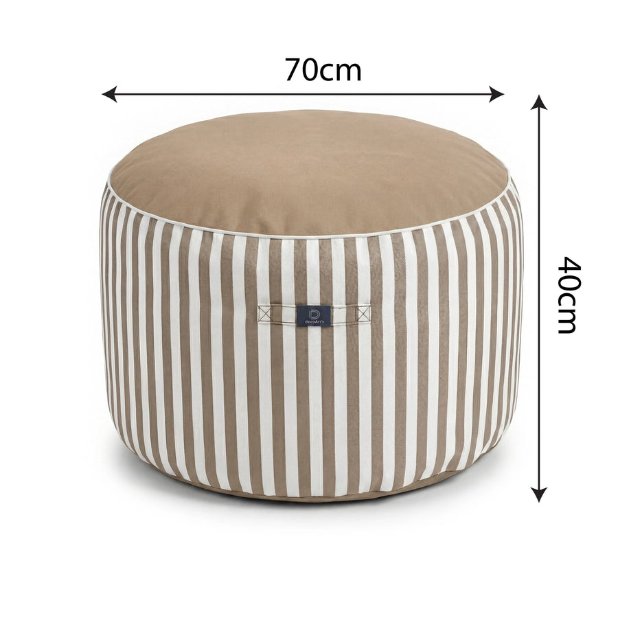 Pouf Rond Rayure Beige, tissu polyester