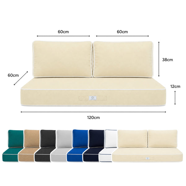 Premium Cushion Set 120x60 Yellow Beurre - 1 Seat + 2 Backrests (Thick 12cm & Passepoil)