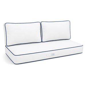 Premium-Kissen-Set 120x60 Weiß - 1 Sitzfläche + 2 Rückenlehnen (Dick 12cm & Passepoil)