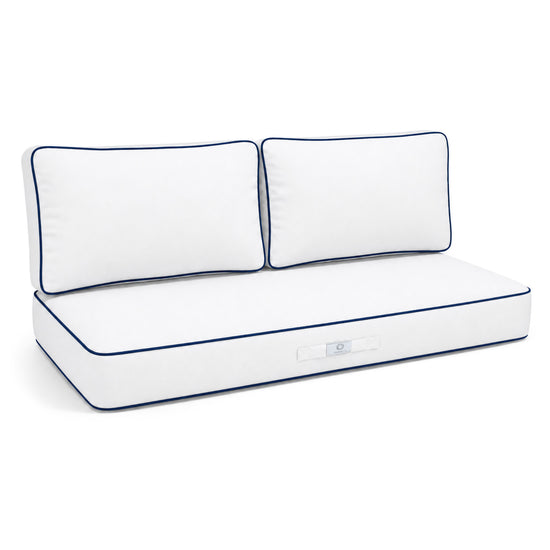 Premium Cushion Set 120x60 White - 1 Seat + 2 Backrests (Thick 12cm & Passepoil)