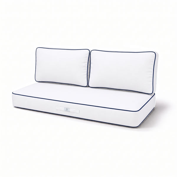 Premium Cushion Set 120x60 White - 1 Seat + 2 Backrests (Thick 12cm & Passepoil)