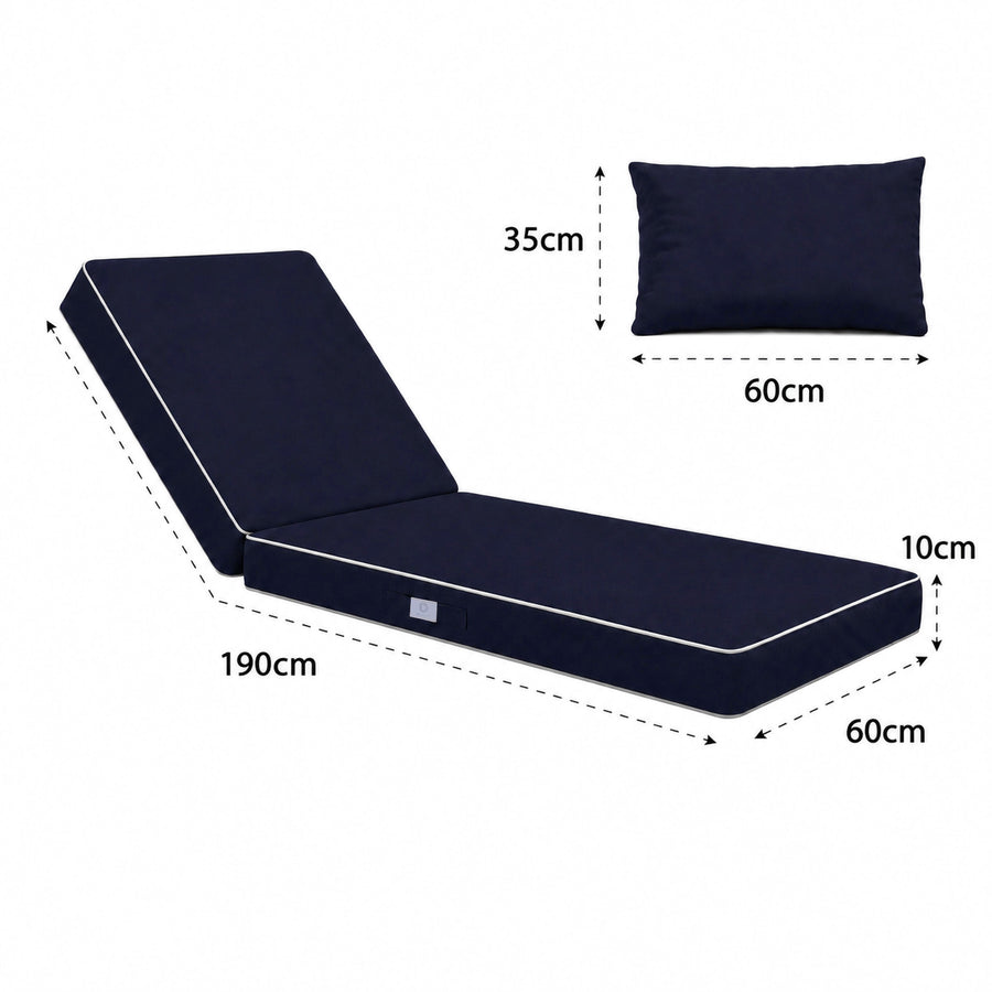 Premium Ligbedkussen 190x60 Marineblauw, vulling van schuim met hoge dichtheid