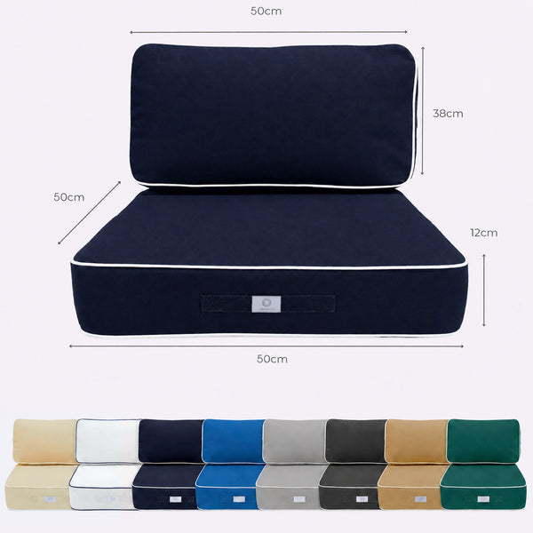 Premium-Kissen-Set 50x50 Marineblau - Dick 12cm & Paspelverarbeitung