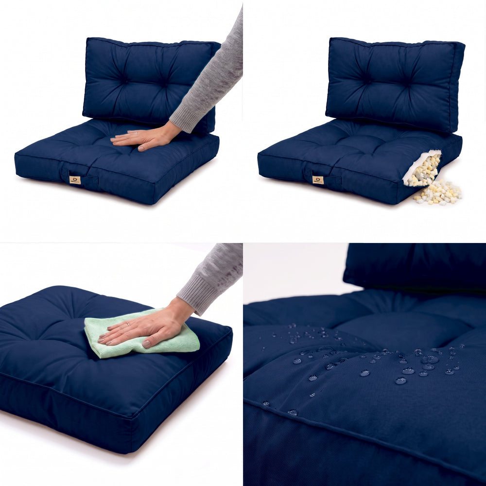 Ensemble Coussins Capitonnés 60x60 Bleu Pétrole, pour l'intérieur et l'extérieur