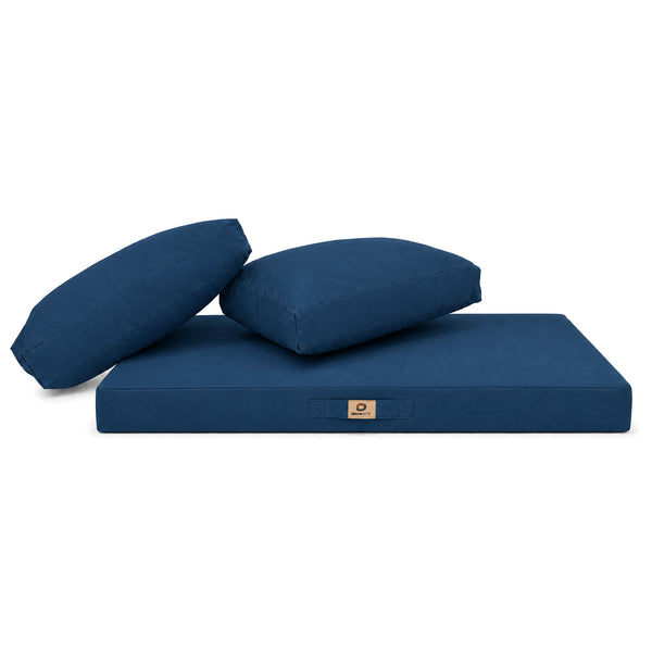 Garden Lounge Cushion Set 100x50 Petrol Blue - Removable Cover & UV-Resistant (1 Seat + 2 Backrests)