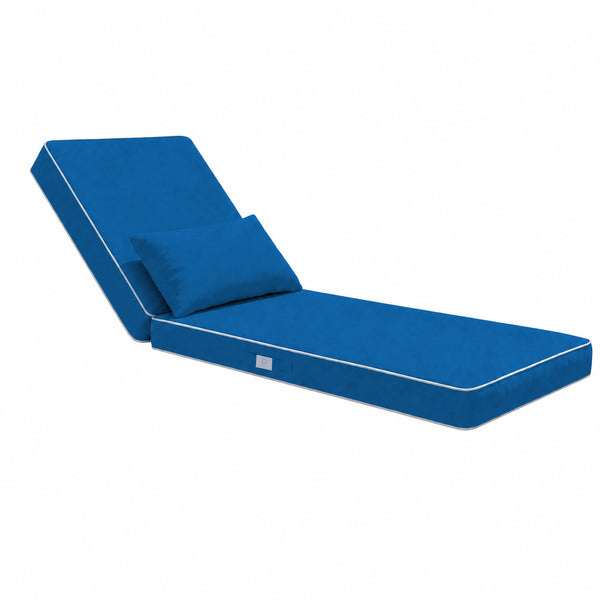 Matelas Transat Premium 190x60 Bleu Royal - Épais 10cm & Têtière (Déhoussable)