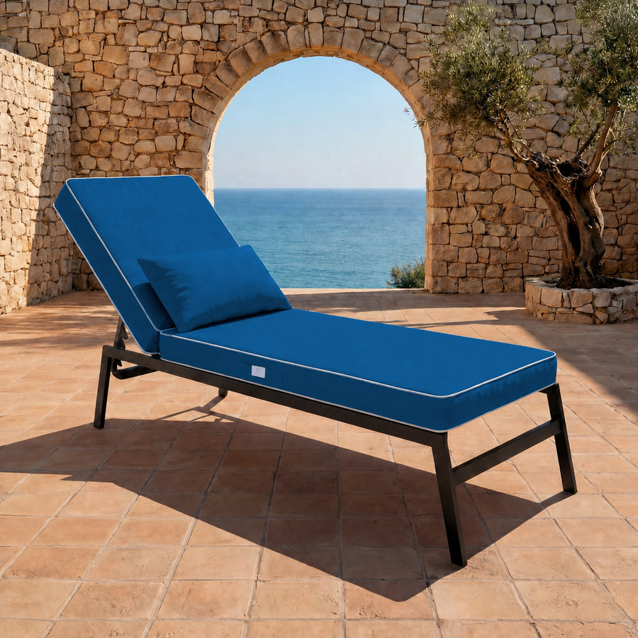 Premium Sonnenliegen-Auflage 190x60 Königsblau - 10cm Dick & Kopfkissen (Abnehmbar)