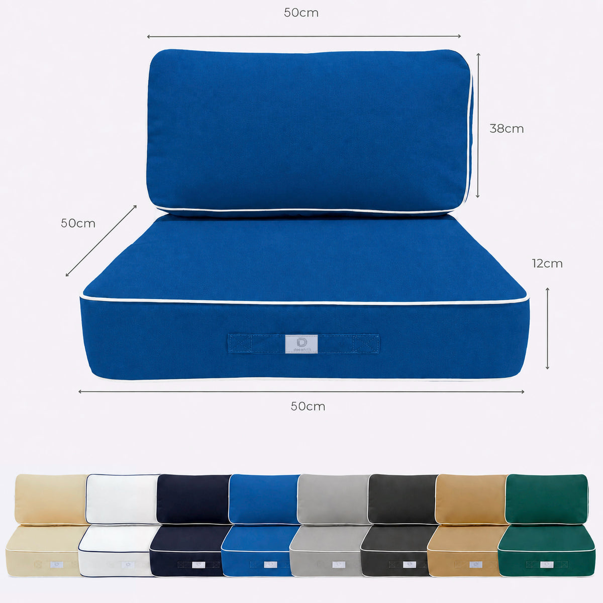 Premium-Kissen-Set 50x50 Königsblau - Dick 12cm & Paspelverarbeitung – Maßzeichnung