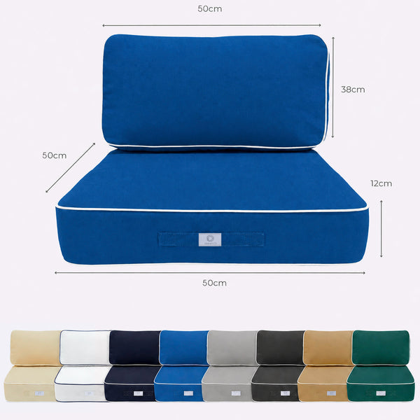 Ensemble Coussins Premium 50x50 Bleu Royal - Épais 12cm & Finition Passepoil