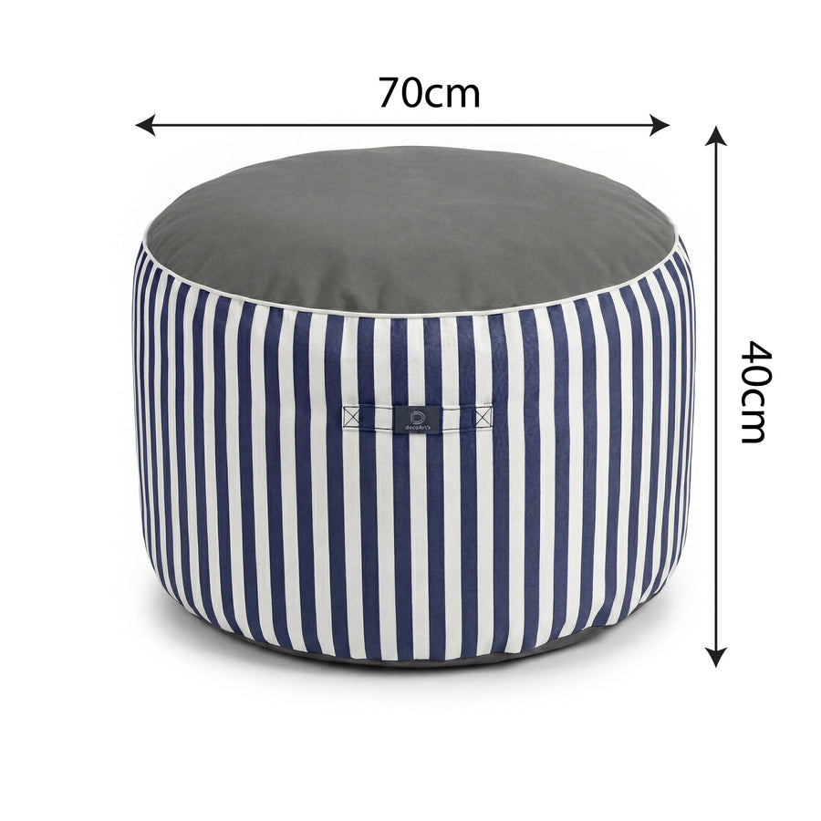 Runder Streifenpouf Marineblau, Polyesterstoff