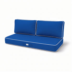 Ensemble Coussins Premium 100x50 Bleu Royal - 1 Assise + 2 Dossiers (Épais 12cm & Passepoil)