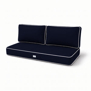 Ensemble Coussins Premium 100x50 Bleu Marine - 1 Assise + 2 Dossiers (Épais 12cm & Passepoil)