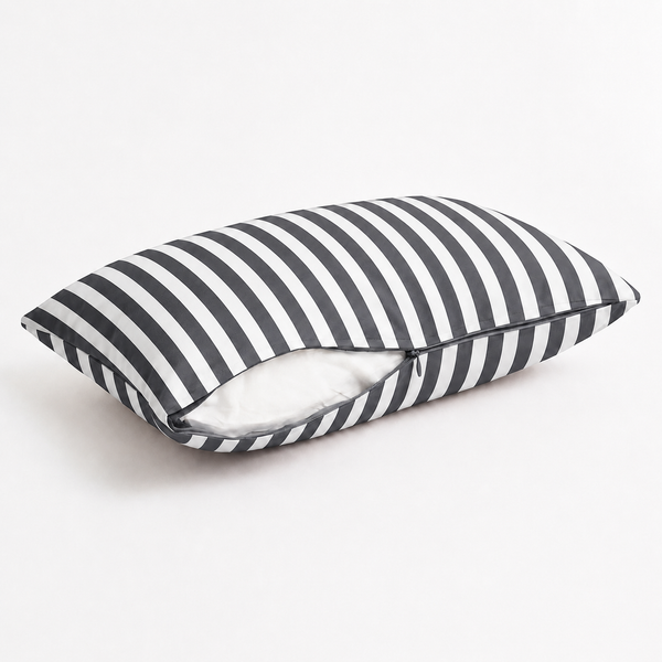 Lot de 2 Coussins d'Appoint Jardin 60x35 cm Rayure Gris Foncé - Premium 270g Déhoussable