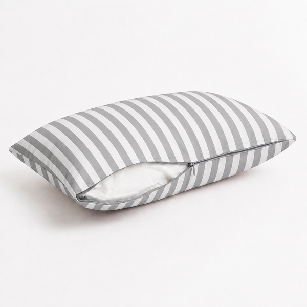 Lot de 2 Coussins d'Appoint Jardin 60x35 cm Rayure Gris Clair - Premium 270g Déhoussable
