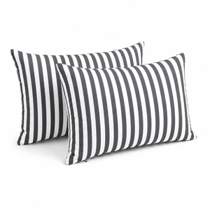 Lot de 2 Coussins d'Appoint Jardin 60x35 cm Rayure Gris Foncé - Premium 270g Déhoussable