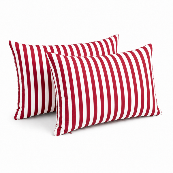 Lot de 2 Coussins d'Appoint Jardin 60x35 cm Rayure Rouge - Premium 270g Déhoussable