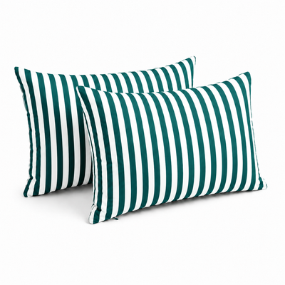 Lot de 2 Coussins d'Appoint Jardin 60x35 cm Rayure Vert - Premium 270g Déhoussable
