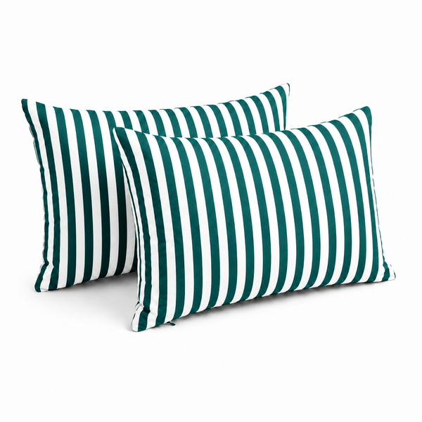 Lot de 2 Coussins d'Appoint Jardin 60x35 cm Rayure Vert - Premium 270g Déhoussable